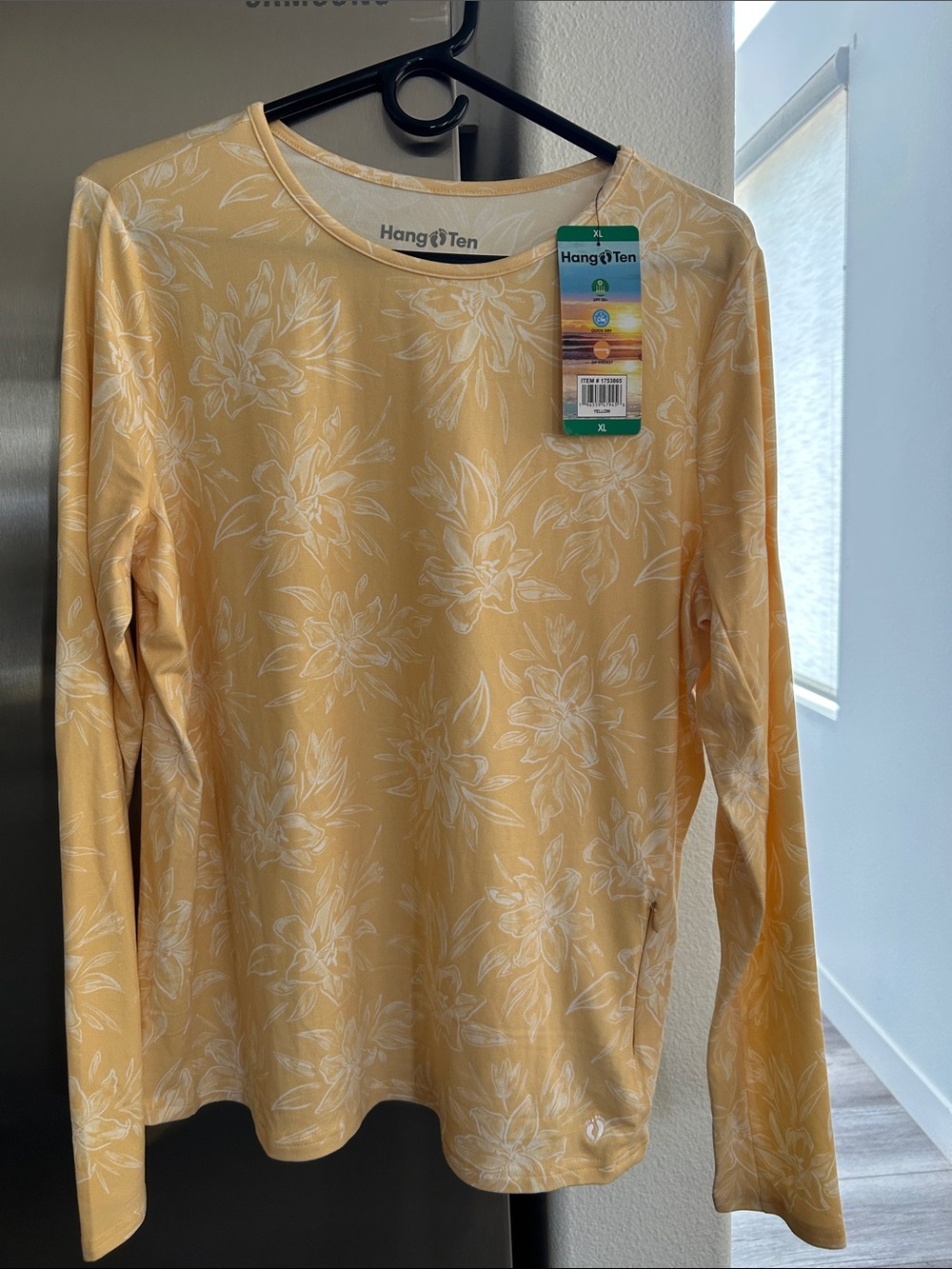 Hang Ten Women's Pale Yellow Floral Long Sleeve Coverup